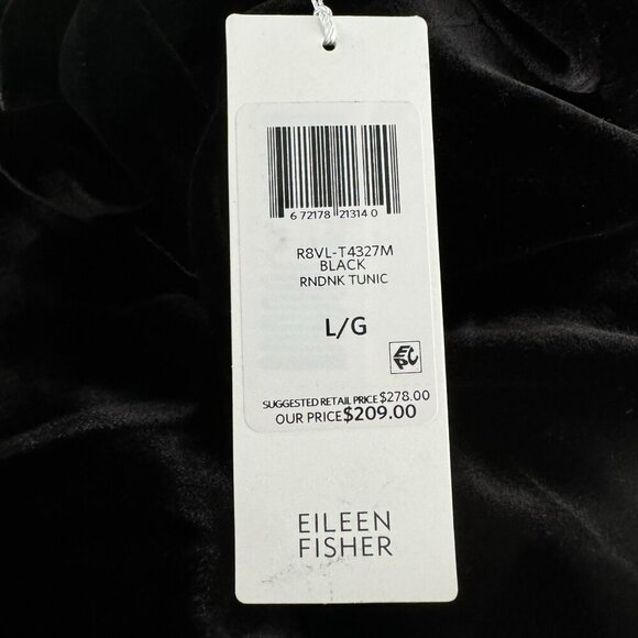 Eileen Fisher Velvet Tunic Dress Large Black Short Sleeve Roundneck NWT DR-1620 - Picture 10 of 12
